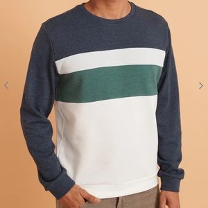 Marine Layer Jordan Crew Sweatshirt Pullover Navy Natural Colorblock Medium